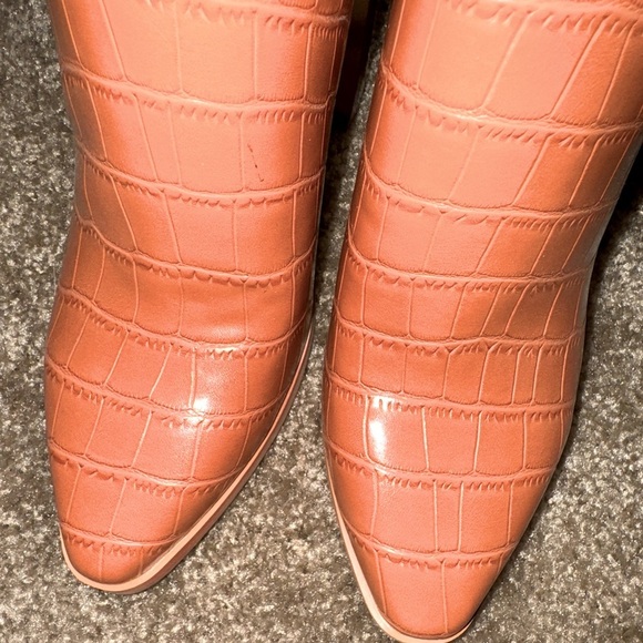 FOWT Crocodile Embossed Mules Chunky Stacked Heel Pointed Toe brown size 7 - Picture 10 of 16